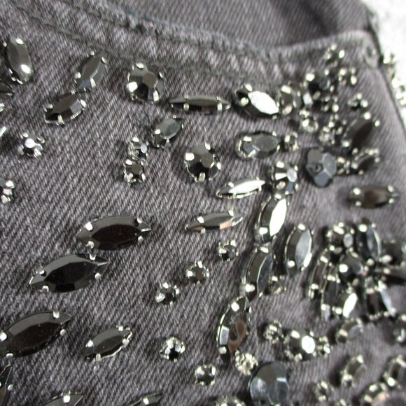 Free People Skirt Womens 0 Black Denim Beaded Gem Cut Off Short Mini Jean 28 - Picture 3 of 14